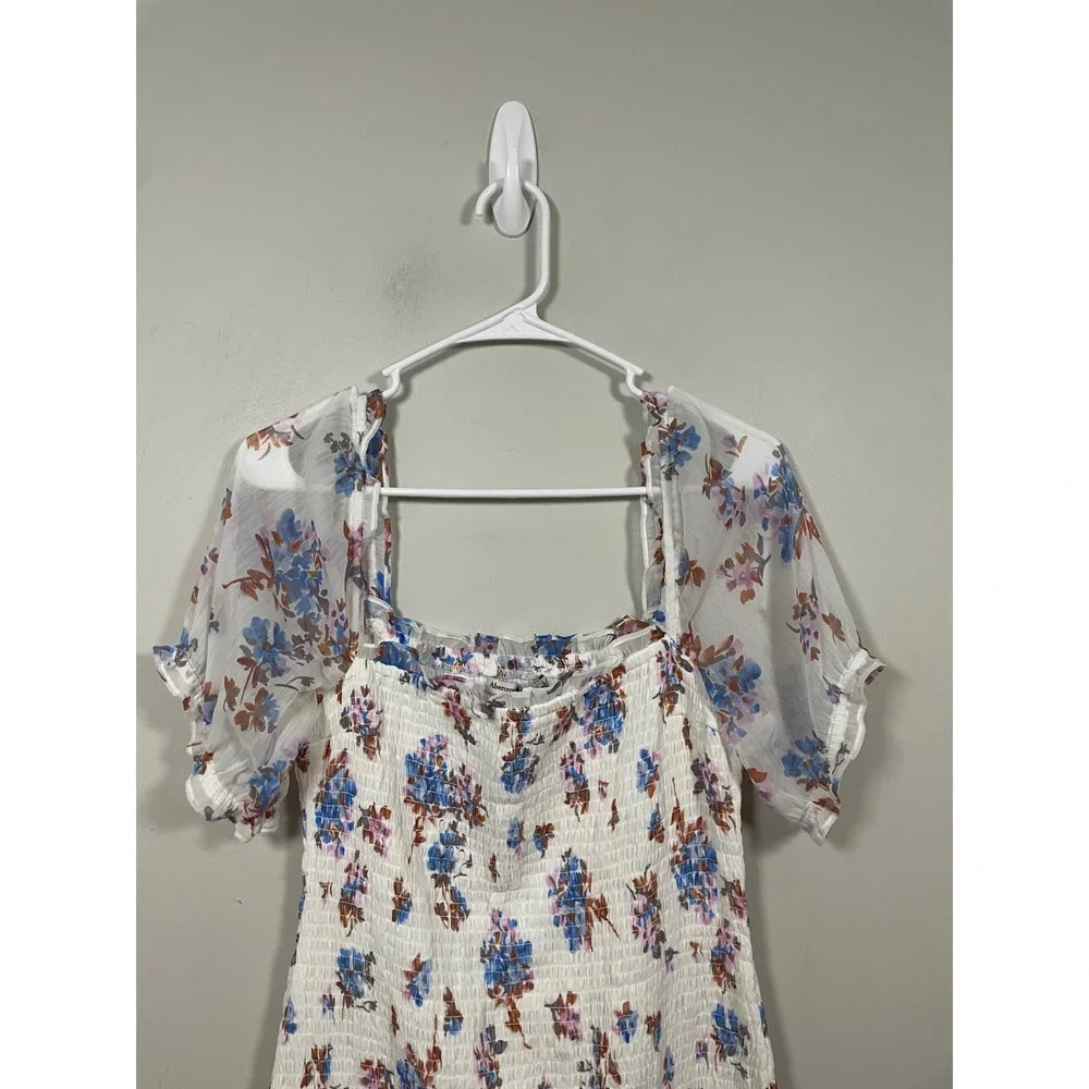 Abercrombie & Fitch Smocked Puff Sleeve Midi Dress Floral Print Size Large - Picture 3 of 10